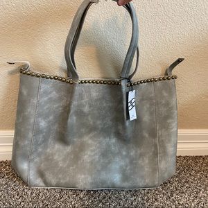 Steel Color Shoulder Tote Purse with Gold Studs